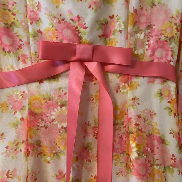 Vintage Handmade Empire Floral Dress 1950s 1960s Bow Detail XS/S - Picture 4 of 8